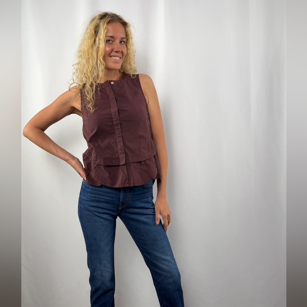 Derek Lam Denim Sleeveless Tiered Button Front Top in Brown Size‎ Extra Small